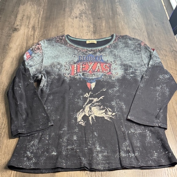 Cactus Tops - Cactus Long Sleeve Texas Rodeo 3/4 Sleeve Tee - Black and Gray